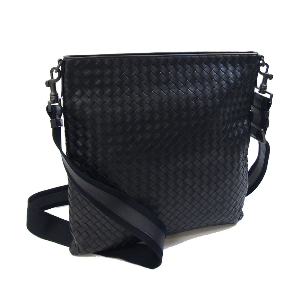 Bottega Veneta Intrecciato Shoulder Bag 276356 Black Leather Crossbody Men's ...